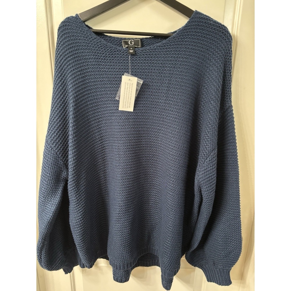 G by Giuliana Womens Knitted Oversized Soft Long Sleeve Sweater in Navy Size 1X
